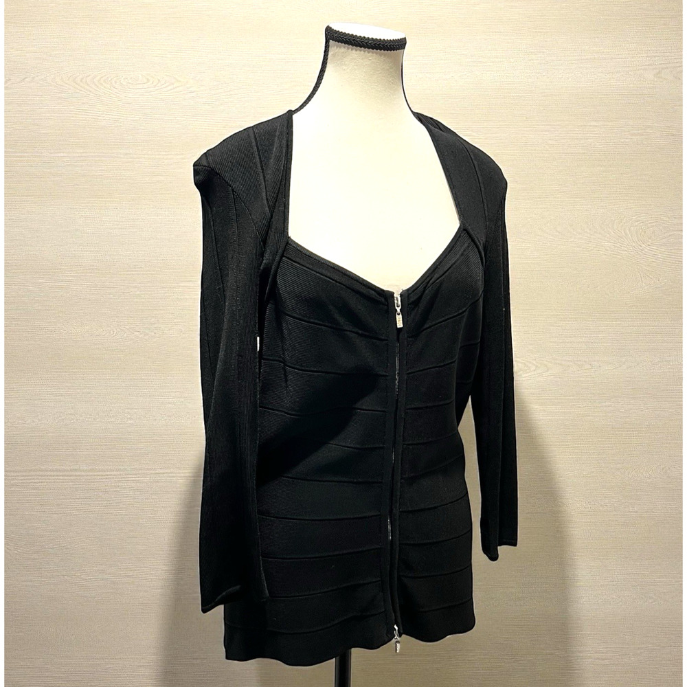 Cache Black Long Sleeve Zip Up Zip Down Sweetheart Neck Sweater Women's Large